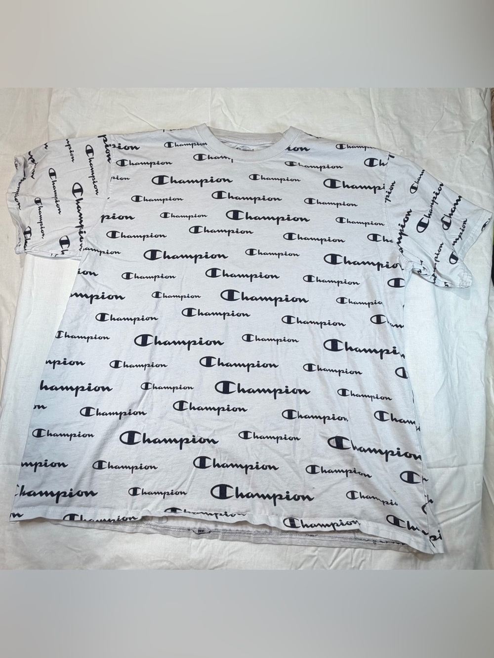 Champion White All-Over Logo Crewneck T-Shirt - Black Print